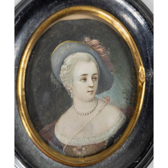 We are selling this pretty little English miniature portrait painting of a lady. This painting is done in the Georgian...