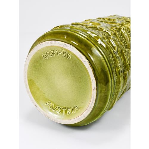 Tall Brutalist Op-Art Green & White Terracotta Floor Vase, Austria, 1970s For Sale - Image 9 of 12