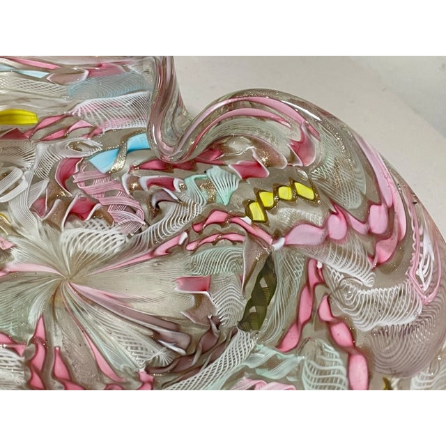 Glass Large Vintage Hand Blown Murano Glass Cigarette Cigar Ashtray Italy Latticino For Sale - Image 7 of 13