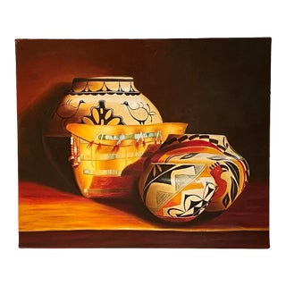 Late 20th Century Original Painting Acoma Pottery and Medicine Bag Southwest Art For Sale