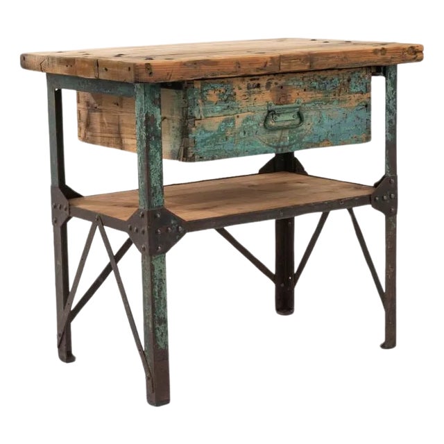 Early 20th Century French Metal & Wooden Work Table For Sale