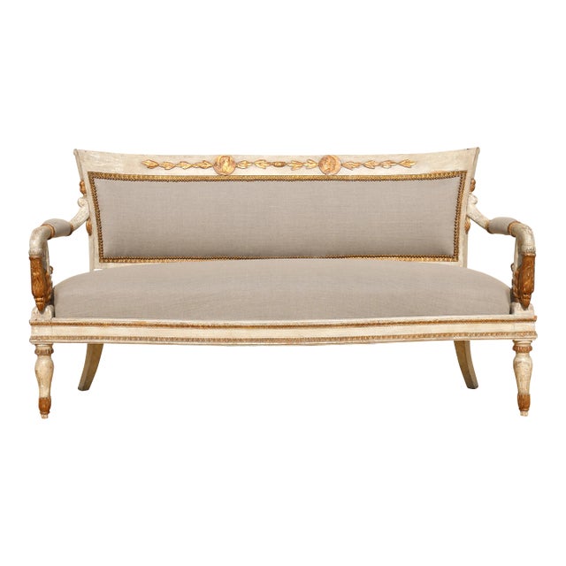 Vintage French Empire Sofa With Carved Swan Arms For Sale