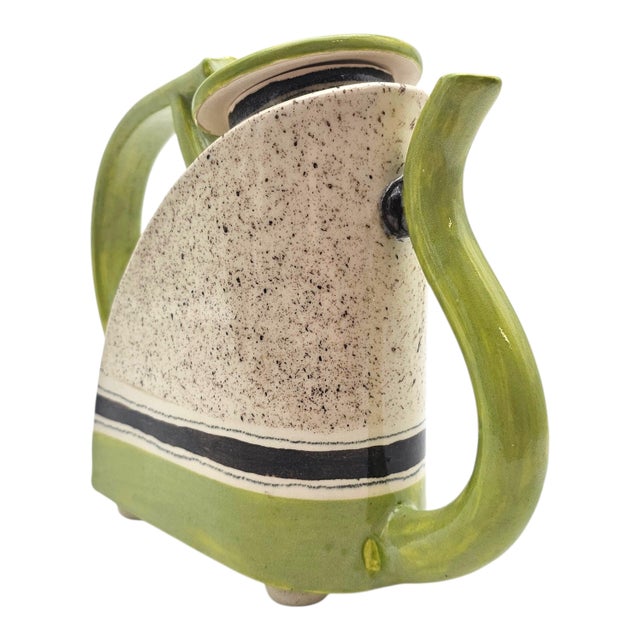 Ceramic Signed D. Kite Postmodern Studio Ceramic Teapot Green Speckle 7.5" For Sale - Image 7 of 13