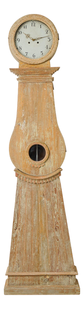 Antique Swedish Gustavian Rustic Long Case Clock, Hand-Carved Gustavian Decor