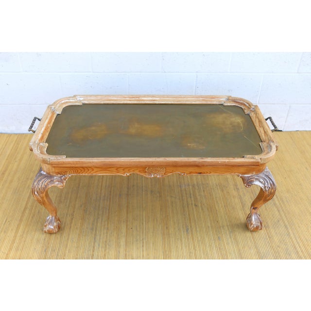 Vintage Chippendale Brass and Pine Tray Coffee Table For Sale In Los Angeles - Image 6 of 12