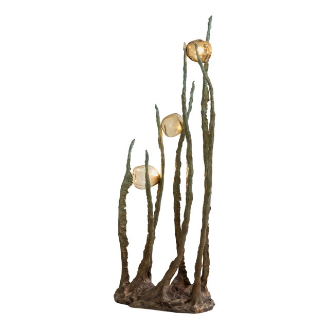 Posidoni Bronze and Handblown Glass Floor Lamp by Emilie Lemardeley For Sale