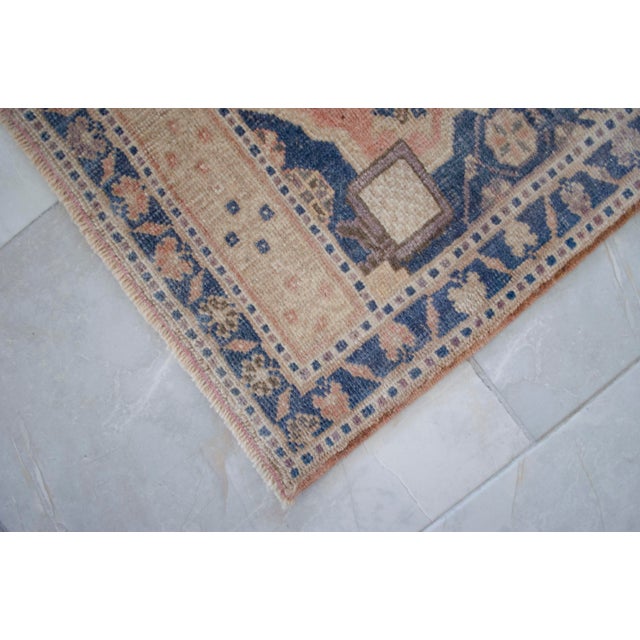 Textile Vintage Small Rug Runner Hand-Knotted Mat Turkish Rug Enrty Decor Bath Mat- 1′11″ × 3′8″ For Sale - Image 7 of 11