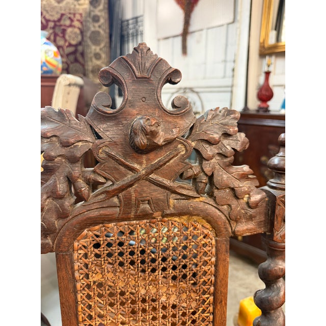 Set of 6 19th-Century French Renaissance Carved Walnut Hunting Chairs For Sale - Image 12 of 17