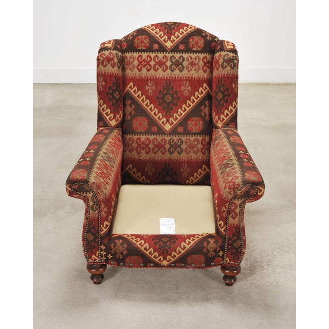 Textile King Ranch Kilim Rug Style Upholstered Lounge Chair + Ottoman For Sale - Image 7 of 18