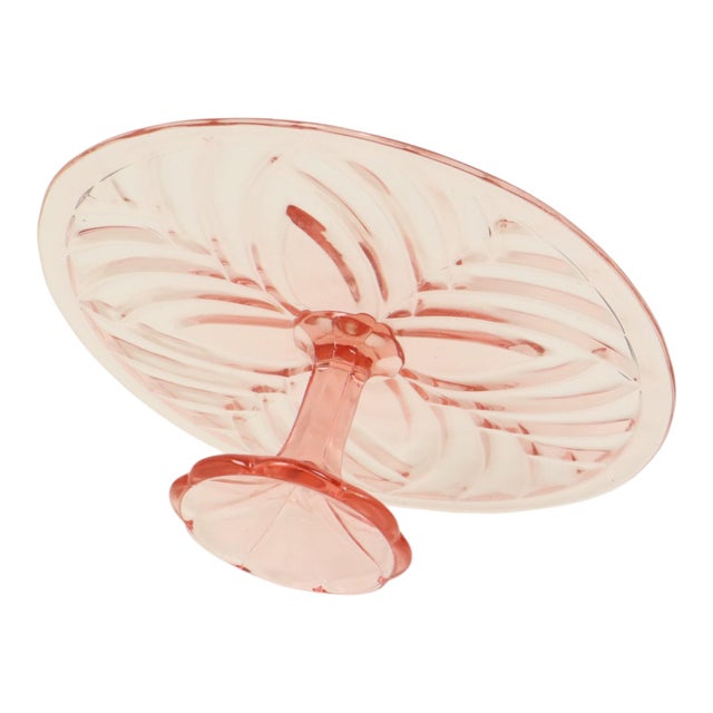 Beautiful vintage cake plate from the Art Deco period, pastry dish made of pink-colored pressed glass, also known as...