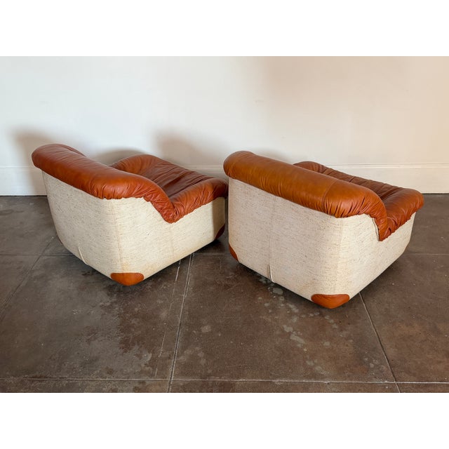 Brown Vintage 1970s Italian Leather Swan Chairs For Sale - Image 8 of 9