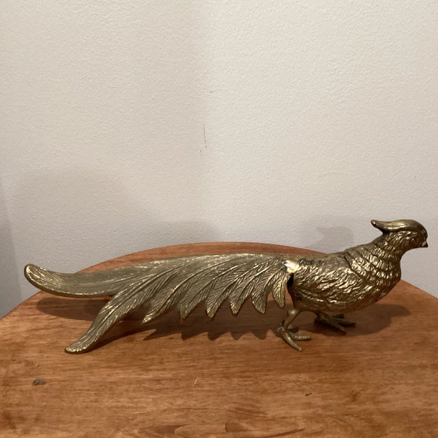 Vintage Pair of Large Solid Brass Male & Female Pheasant/Peacock Bird Figurines Japan Beautiful detailing to the feathers...