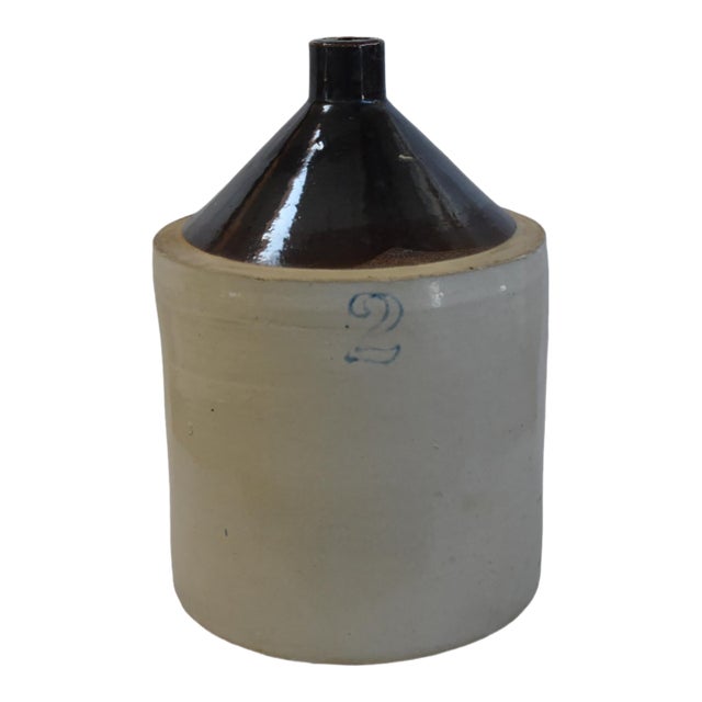 Antique Two-Tone Stoneware Whiskey Moonshine Jug With Handle For Sale