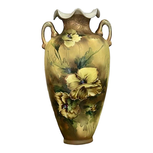 Antique, Hand-Painted, Royal Nippon Nishiki Porcelain Vase With Gilded Accents and a Ruffled Lip, Limited Edition 42/783, Trade Mark 36163, C1900’s For Sale