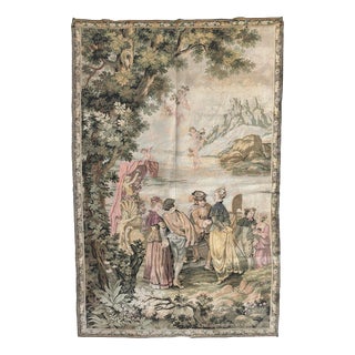 Mid-Century French Jacquard Tapestry with Embarkation for Cythera Motif in the style of Aubusson, 1950s For Sale