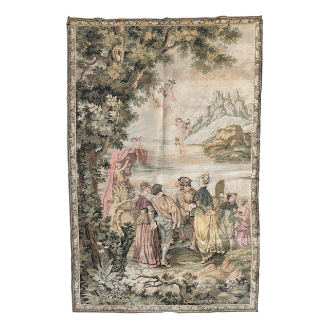 Mid-Century French Jacquard Tapestry with Embarkation for Cythera Motif in the style of Aubusson, 1950s For Sale