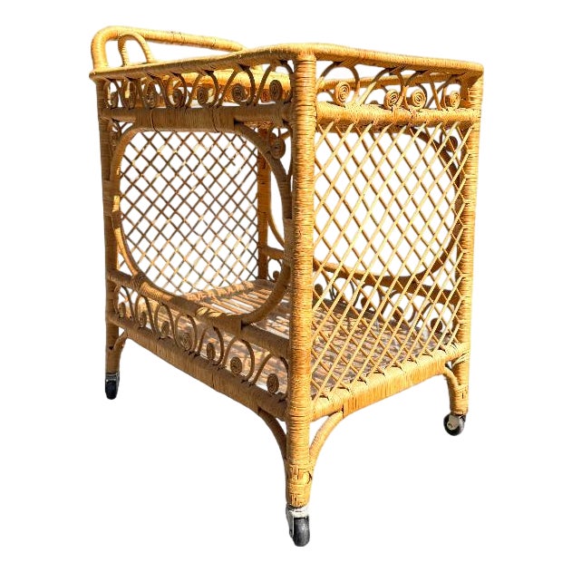 Fiddle Leaf Rattan Bar Cart For Sale