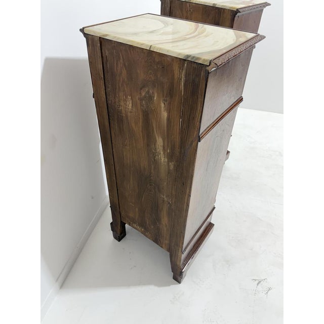 Sicilian Hand-Carved Bedside Tables with Marble Tops, 1940, Set of 2 For Sale - Image 16 of 18