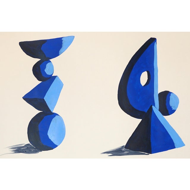 2028, Modern Cubist Painting Diptych, Minimalist Sculpture Garden, Acrylic Paint on Watercolor Paper For Sale In Miami - Image 6 of 9