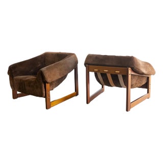 Rare 1960s Percival Lafer Mp-79 Lounge Chairs Pair in Brazilian Rosewood & Suede For Sale