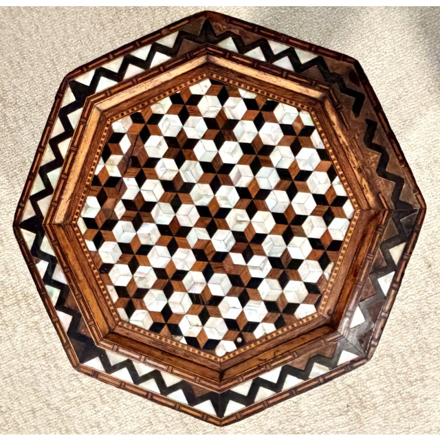 Antique Moroccan Side Table With Shell and Wood Inlay For Sale In Greenville, SC - Image 6 of 11