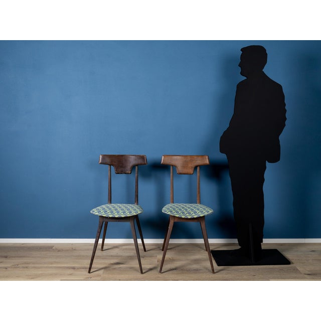 Wood Vintage Wooden Chairs with Fabric Seats, Italy, 1950s, Set of 2 For Sale - Image 7 of 8