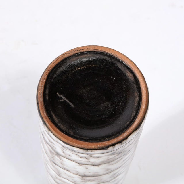 Mid-Century Modernist White and Earth Toned Ceramic Vase With Banded Detailing For Sale - Image 9 of 13