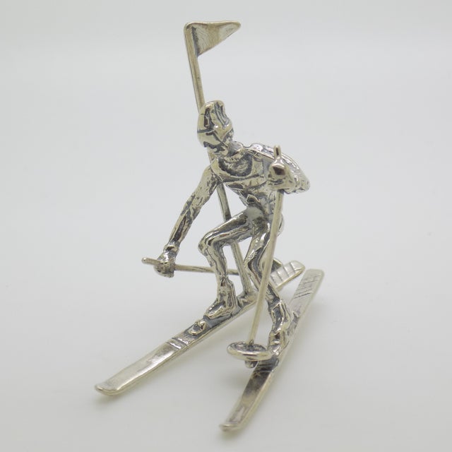 Vintage Italian Handmade Genuine Silver Slalom Skier Figurine, 1970s For Sale - Image 3 of 14