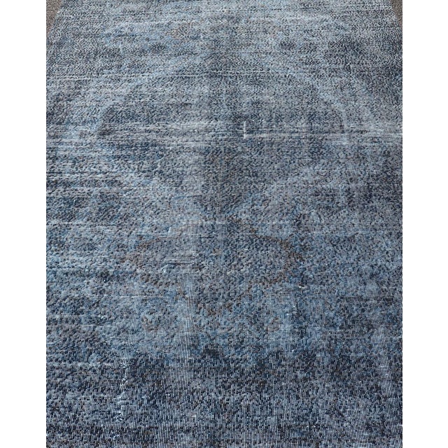 Vintage Hand Knotted Turkish Overdyed Oushak Rug in Dark Blue and Charcoal For Sale In Atlanta - Image 6 of 12