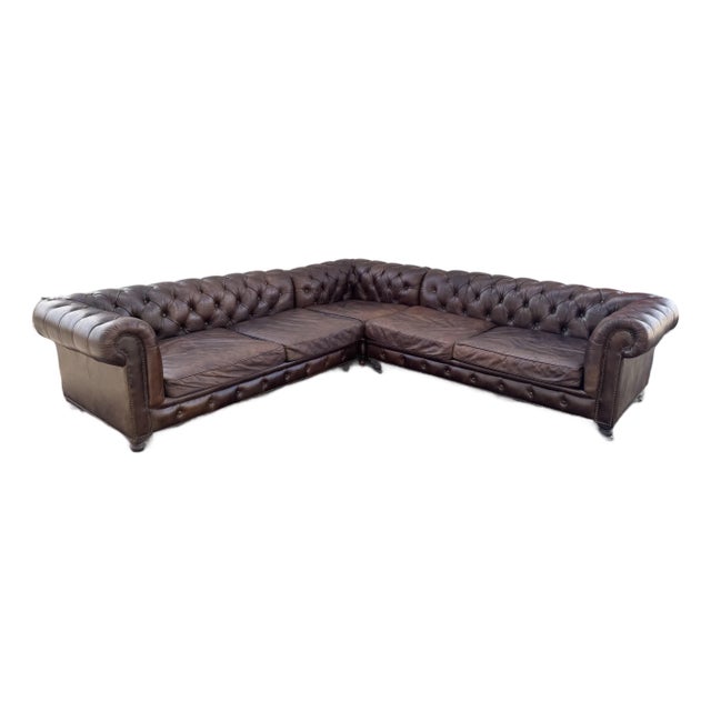 Restoration Hardware Leather Kensington Sectional For Sale