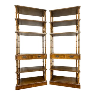 1960s Faux Bamboo Hollywood Regency Campaign Style Etageres - a Pair For Sale