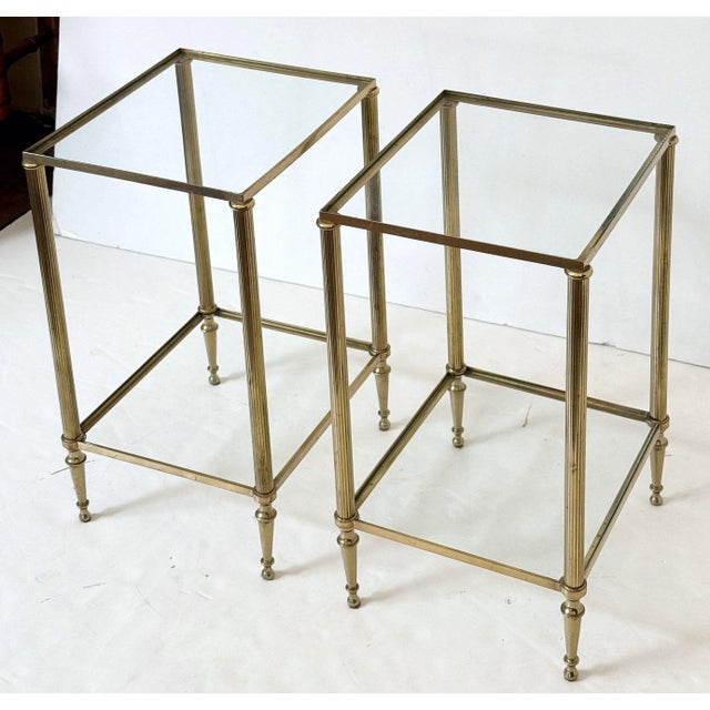 French Modern Rectangular Two-Tiered Side Tables of Brass and Glass For Sale - Image 9 of 9