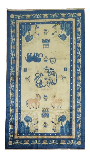 Antique Chinese Pictorial Elephant Rug, 4'9'' X 7'8''