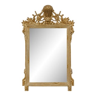 Italian Carved Giltwood & Whitewashed French Empire Style Balloon Wall Mirror For Sale