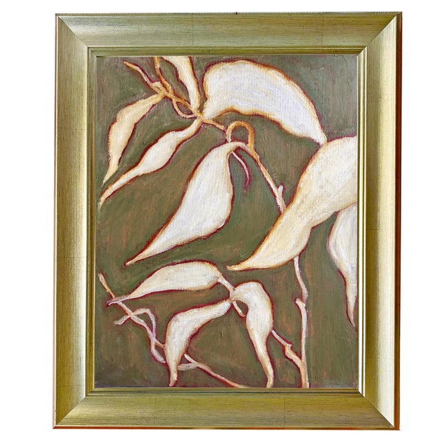 Original Botanical Leaf Diptych — Teal & Olive Studies, Oil Sticks on Canvas, 12" X 16" Each, by Tatiana Duperault For Sale - Image 4 of 7