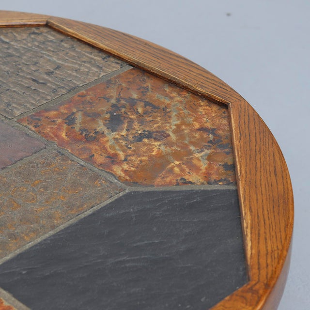 Wood Large Brutalist Round Coffee Table with Tiles, 1970s For Sale - Image 7 of 10