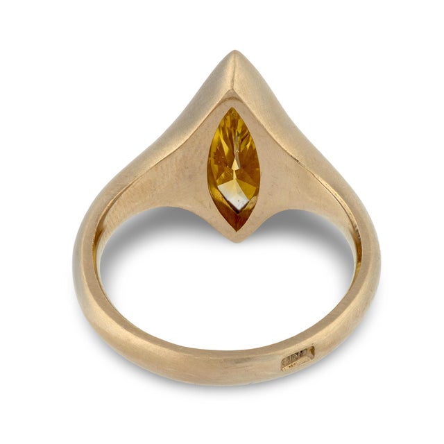 Gia 2.65 Carat Fancy Deep Orangy Yellow Marquise Cut Diamond Solitaire Ring, Size 7.75 For Sale In Los Angeles - Image 6 of 7