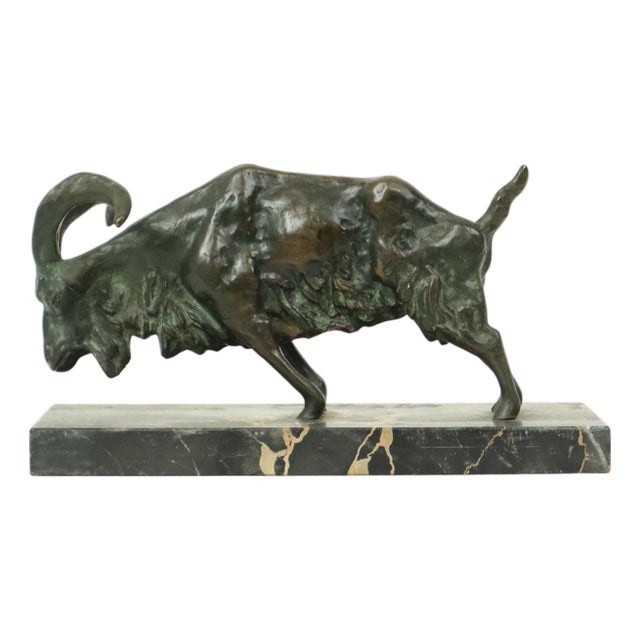 Antique Goat Sculpture in Bronze and Marble, 1920s For Sale