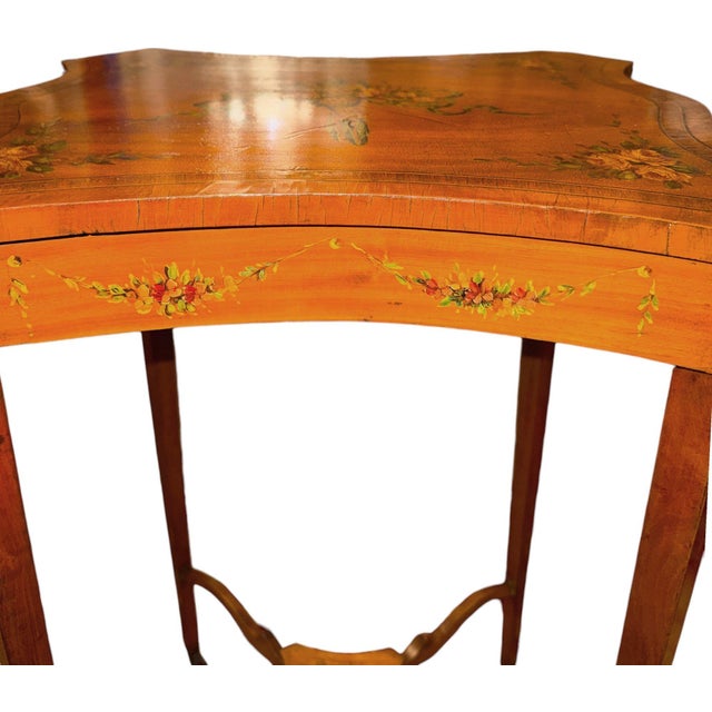 English 19th Century English Adam Style Satinwood & Maple Scalloped Side Table. For Sale - Image 3 of 8