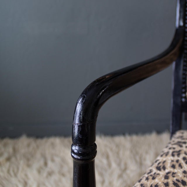 Leopard Upholstered Black Faux Bamboo Directoire Style Armchairs For Sale - Image 16 of 18