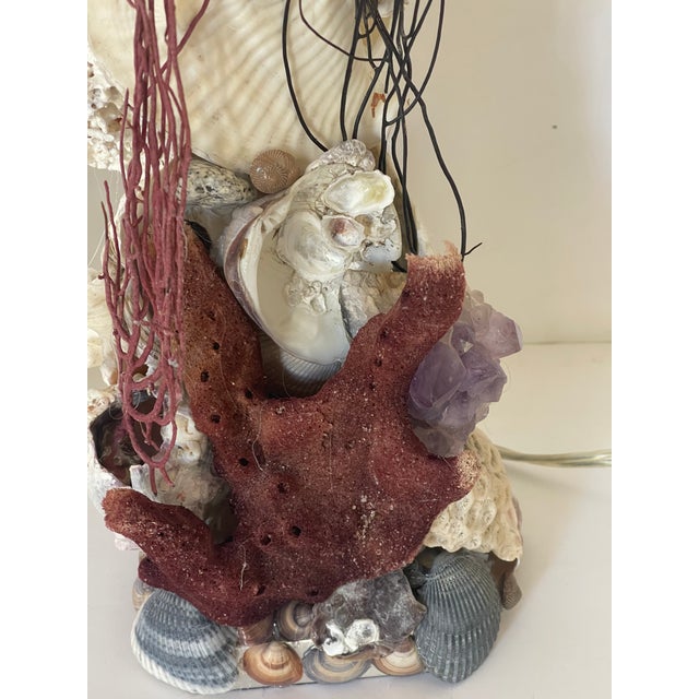 Tan 1970s Marine World Grotto Sea Shells Amethyst Ammonite Table Lamps Pair For Sale - Image 8 of 9