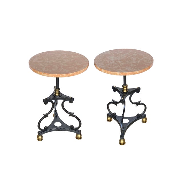 A favorite pair of drink tables! Great side (or drink) tables topped with polished Rojo Alicante marble, sourced from...