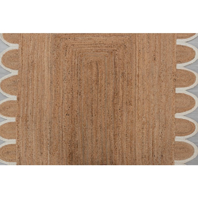 Boho Chic White Edge Trim Scallop Jute Rug 9x12 Ft. For Sale - Image 3 of 13