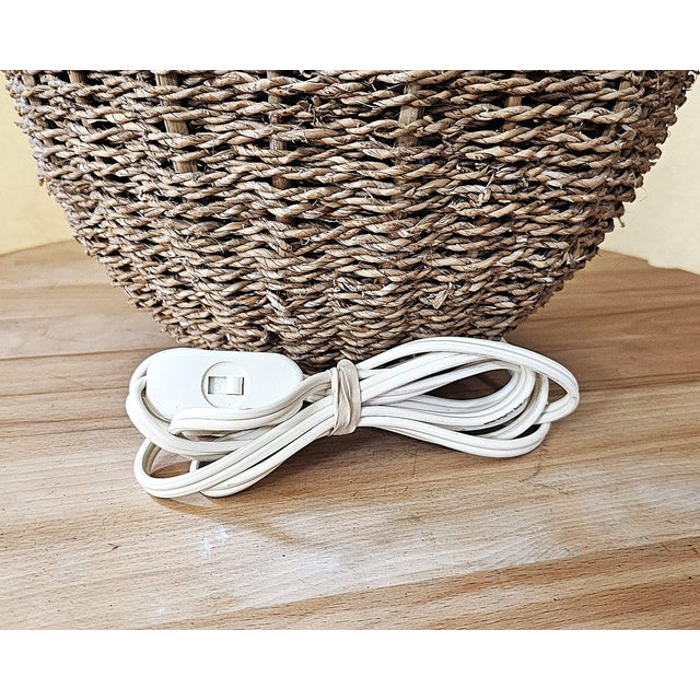 Vintage Ikea Woven Rattan Coastal Boho Table Lamp With White Frosted Glass Shade For Sale - Image 13 of 18