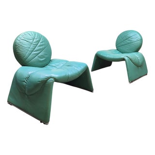 Vintage Italian Turquoise Calypso Lounge Chairs by Vittorio Introini for Saporiti Italia, 1970s, Set of 2 For Sale
