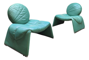 Vintage Italian Turquoise Calypso Lounge Chairs by Vittorio Introini for Saporiti Italia, 1970s, Set of 2