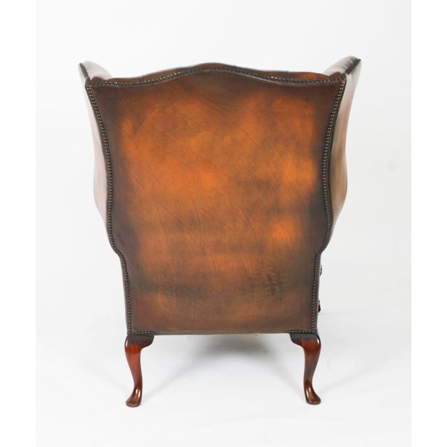 Animal Skin Antique Chippendale Revival Wingback Armchairs in Leather, 1920s, Set of 2 For Sale - Image 7 of 18