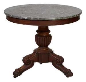 Antique French Marble Top Walnut Center Table, Mid 19th Century