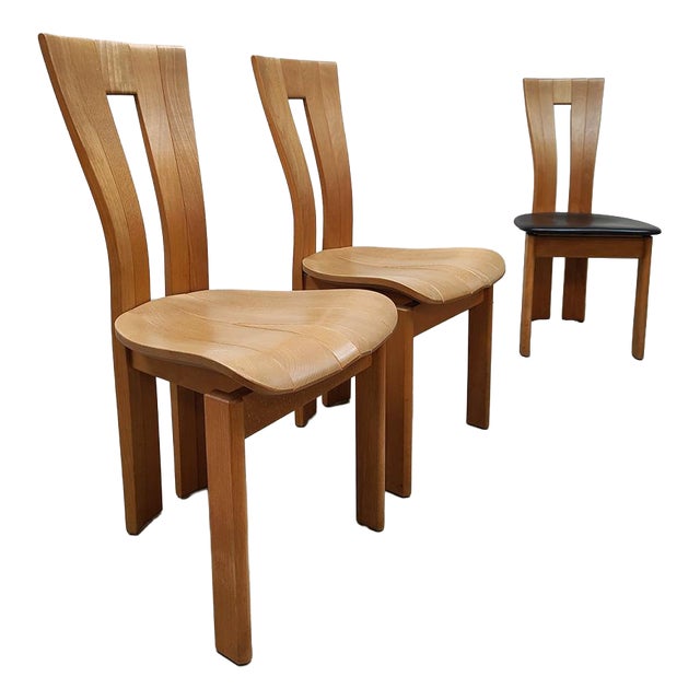 Vintage French Wooden Dining Chairs in the style of Pierre Chapo, 1970s, Set of 3 For Sale