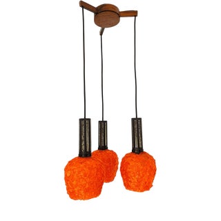 Space Age Orange Arcylic Glass Spaghetti Three-Light Cascading Hanging Light Chandelier, 1970s For Sale